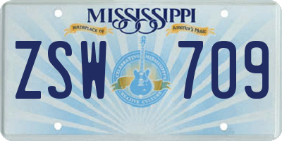 MS license plate ZSW709