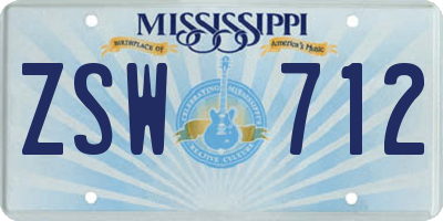 MS license plate ZSW712