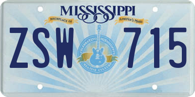 MS license plate ZSW715