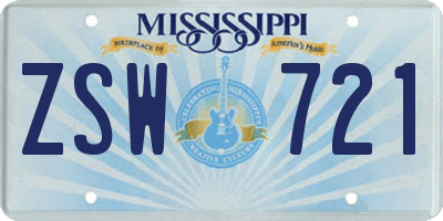 MS license plate ZSW721