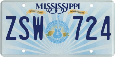 MS license plate ZSW724