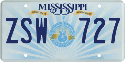 MS license plate ZSW727