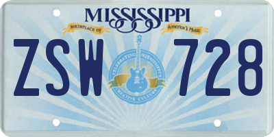 MS license plate ZSW728