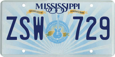 MS license plate ZSW729