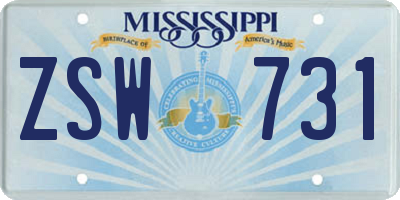 MS license plate ZSW731