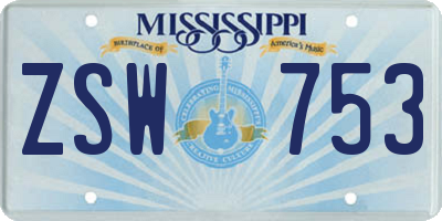 MS license plate ZSW753