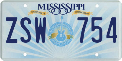 MS license plate ZSW754