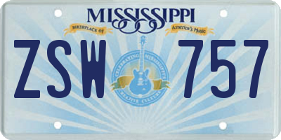 MS license plate ZSW757