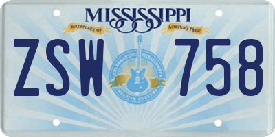 MS license plate ZSW758
