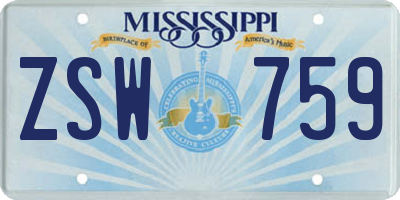 MS license plate ZSW759