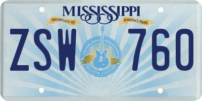 MS license plate ZSW760
