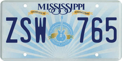 MS license plate ZSW765