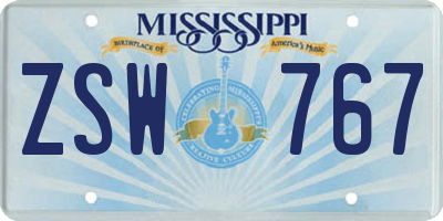 MS license plate ZSW767