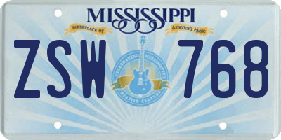 MS license plate ZSW768