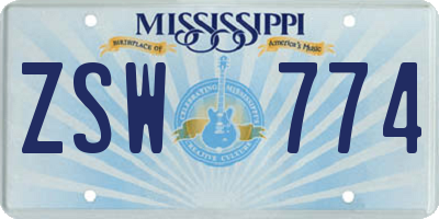 MS license plate ZSW774