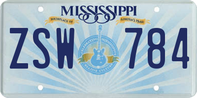 MS license plate ZSW784