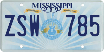 MS license plate ZSW785