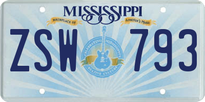 MS license plate ZSW793