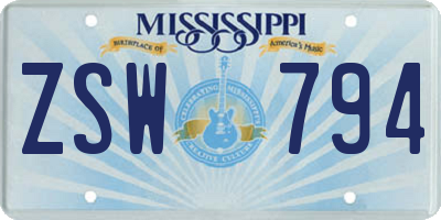 MS license plate ZSW794