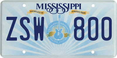 MS license plate ZSW800