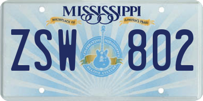 MS license plate ZSW802