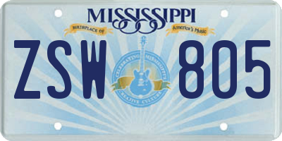 MS license plate ZSW805