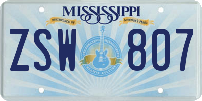 MS license plate ZSW807