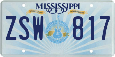 MS license plate ZSW817