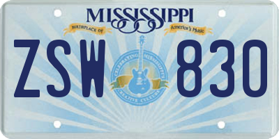 MS license plate ZSW830