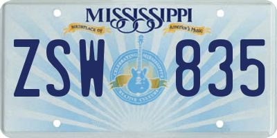 MS license plate ZSW835