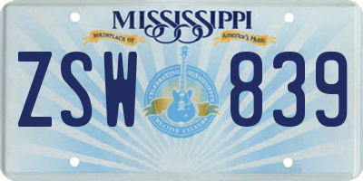 MS license plate ZSW839