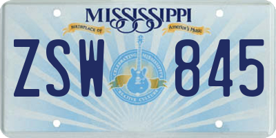 MS license plate ZSW845