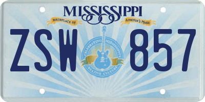 MS license plate ZSW857