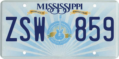 MS license plate ZSW859