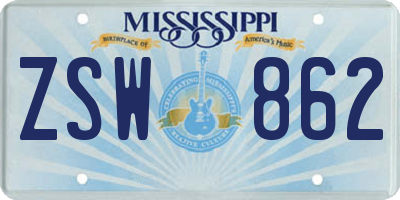 MS license plate ZSW862