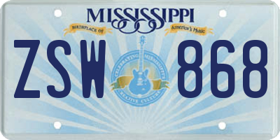 MS license plate ZSW868