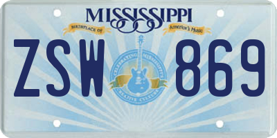 MS license plate ZSW869