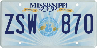 MS license plate ZSW870