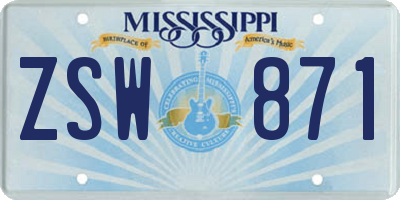 MS license plate ZSW871