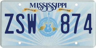 MS license plate ZSW874