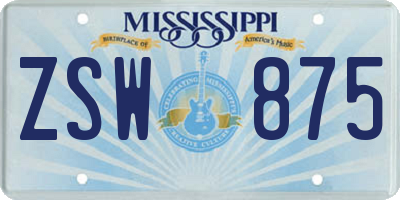 MS license plate ZSW875