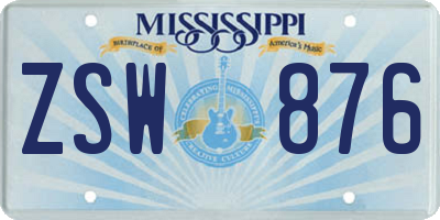 MS license plate ZSW876
