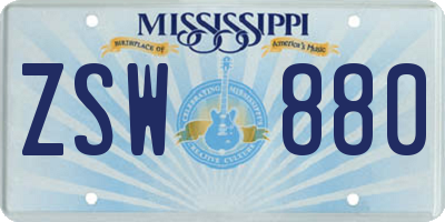 MS license plate ZSW880