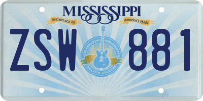 MS license plate ZSW881