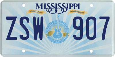 MS license plate ZSW907