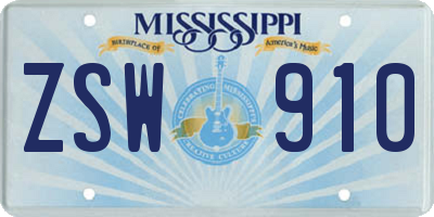 MS license plate ZSW910