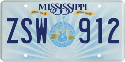 MS license plate ZSW912