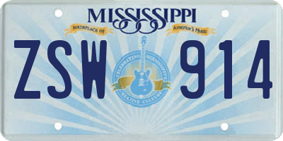 MS license plate ZSW914