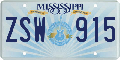MS license plate ZSW915