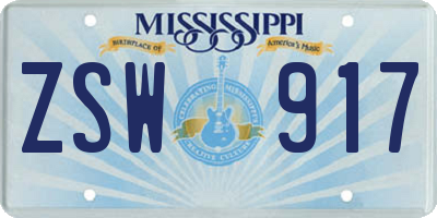 MS license plate ZSW917